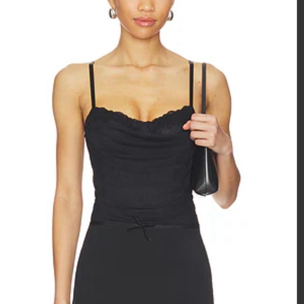 Black Lace-Trim Cowl Neck Camisole Top - Women